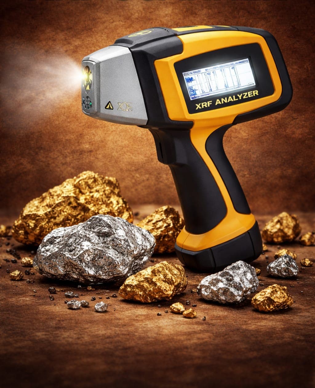 XRF Analyzer with gold nuggets